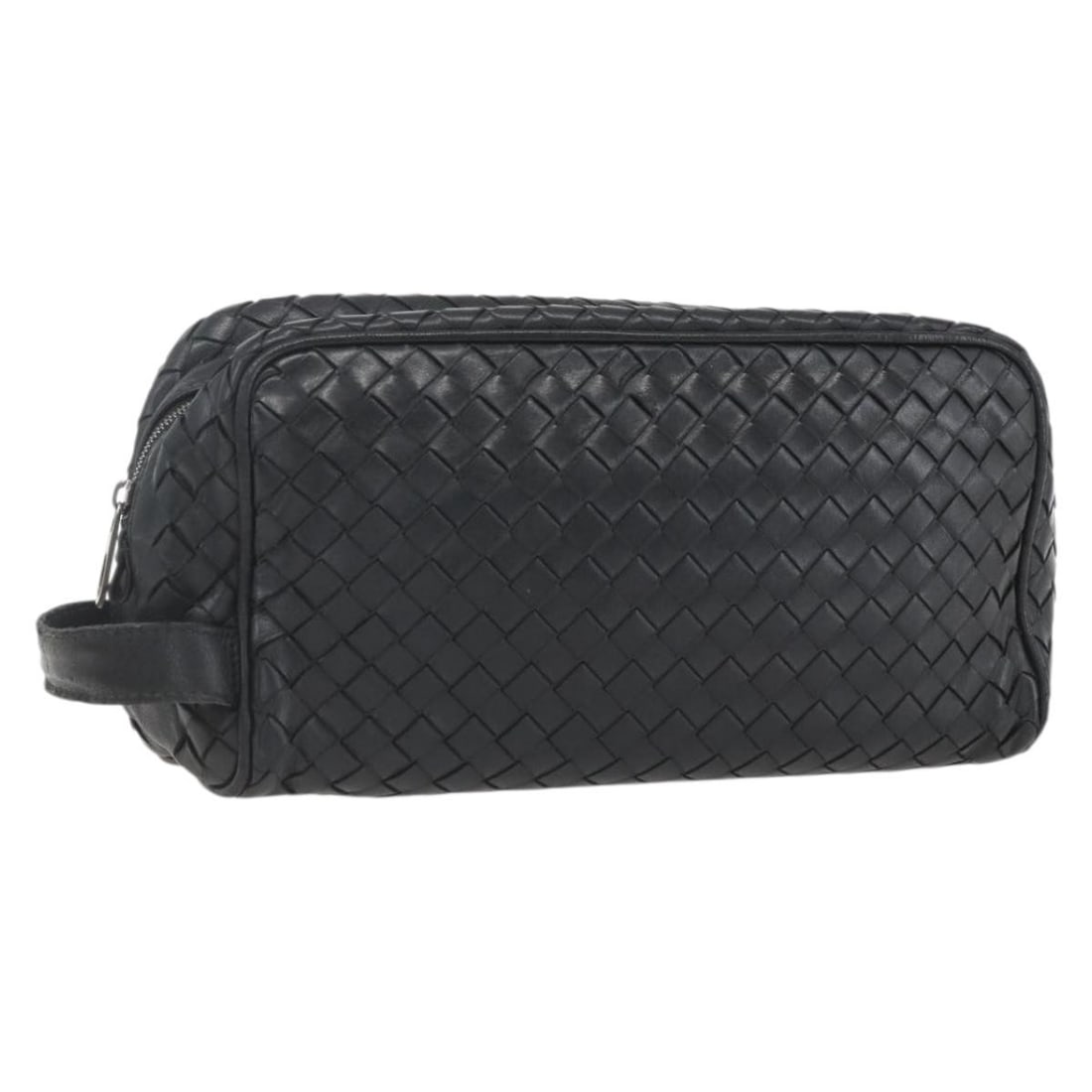 Black Leather Intrecciato Clutch by Bottega Veneta: Black Leather Intrecciato Clutch by Bottega Veneta This Bottega Veneta Intrecciato clutch bag is crafted from black leather and features the brand's signature woven design. Made in Italy, it offers a