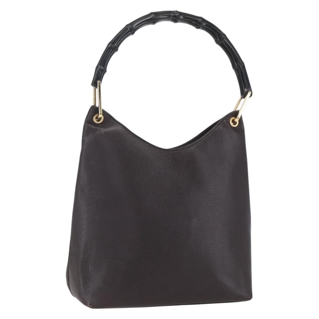 Gucci Bamboo Brown Leather Handbag with Gold Tone Accents: Gucci Bamboo Brown Leather Handbag with Gold Tone Accents This GUCCI Bamboo handbag features a brown and gold leather exterior with a distinctive bamboo handle. Made in Italy, the bag offers a spaciou