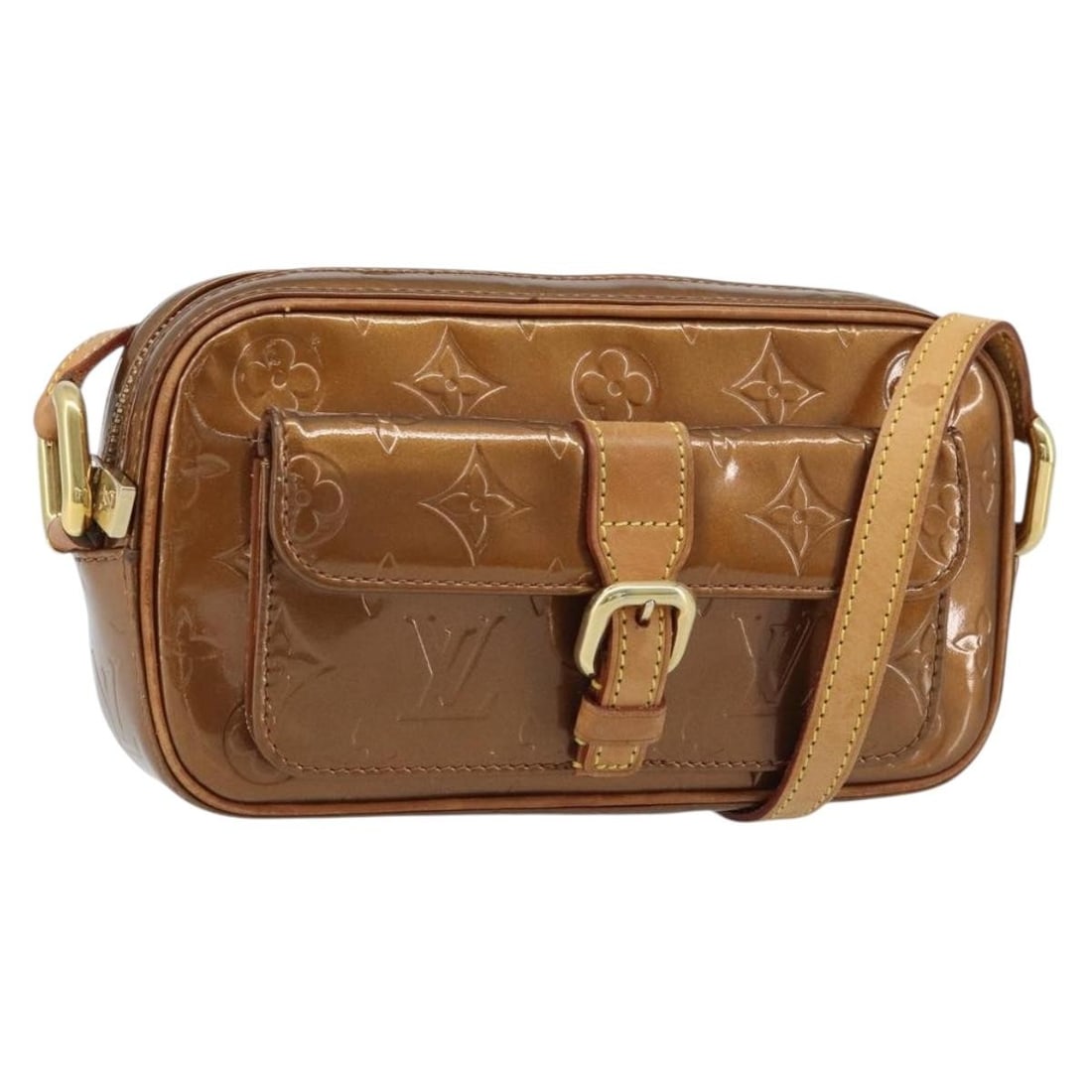 Louis Vuitton Christy MM Bronze Patent Leather Shoulder Bag M91109: Louis Vuitton Christy MM Bronze Patent Leather Shoulder Bag M91109 This Louis Vuitton Monogram Vernis Christy MM shoulder bag features a bronze patent leather exterior and adjustable shoulder strap. D
