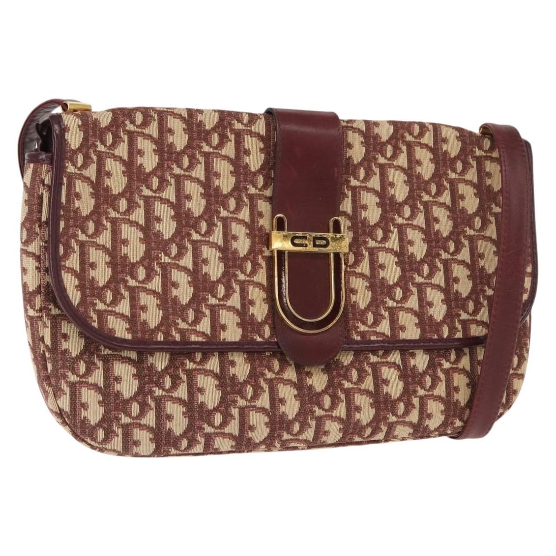 Christian Dior Red Gold Trotter Canvas Shoulder Bag Auth 151058 (1 of 18)