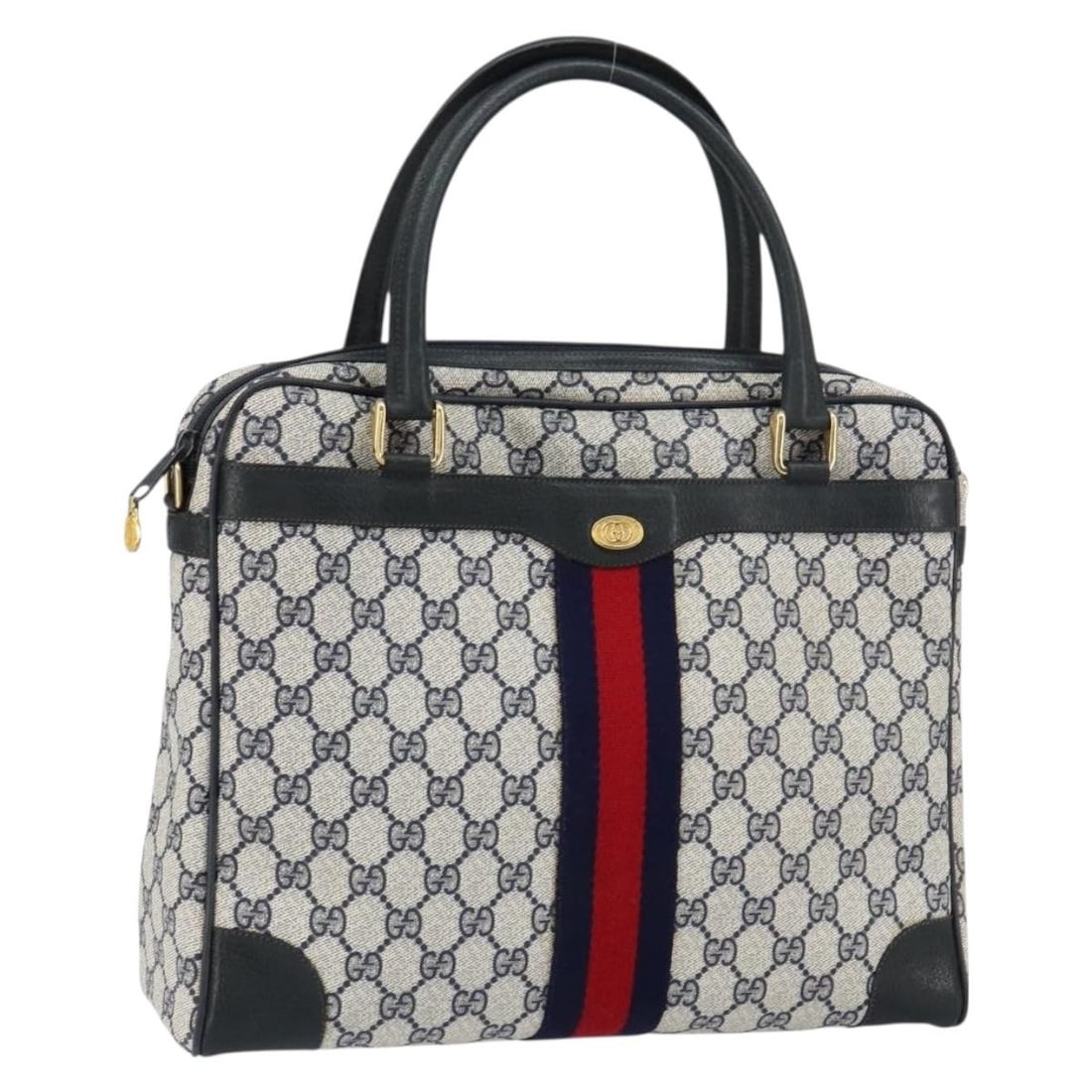 GUCCI GG Supreme Sherry Handbag PVC Navy Red 378 002 4466 Auth: GUCCI GG Supreme Sherry Handbag PVC Navy Red 378 002 4466 Auth This GUCCI GG Supreme Sherry Line Hand Bag is a stylish accessory crafted from high-quality PVC leather in a striking navy and red color