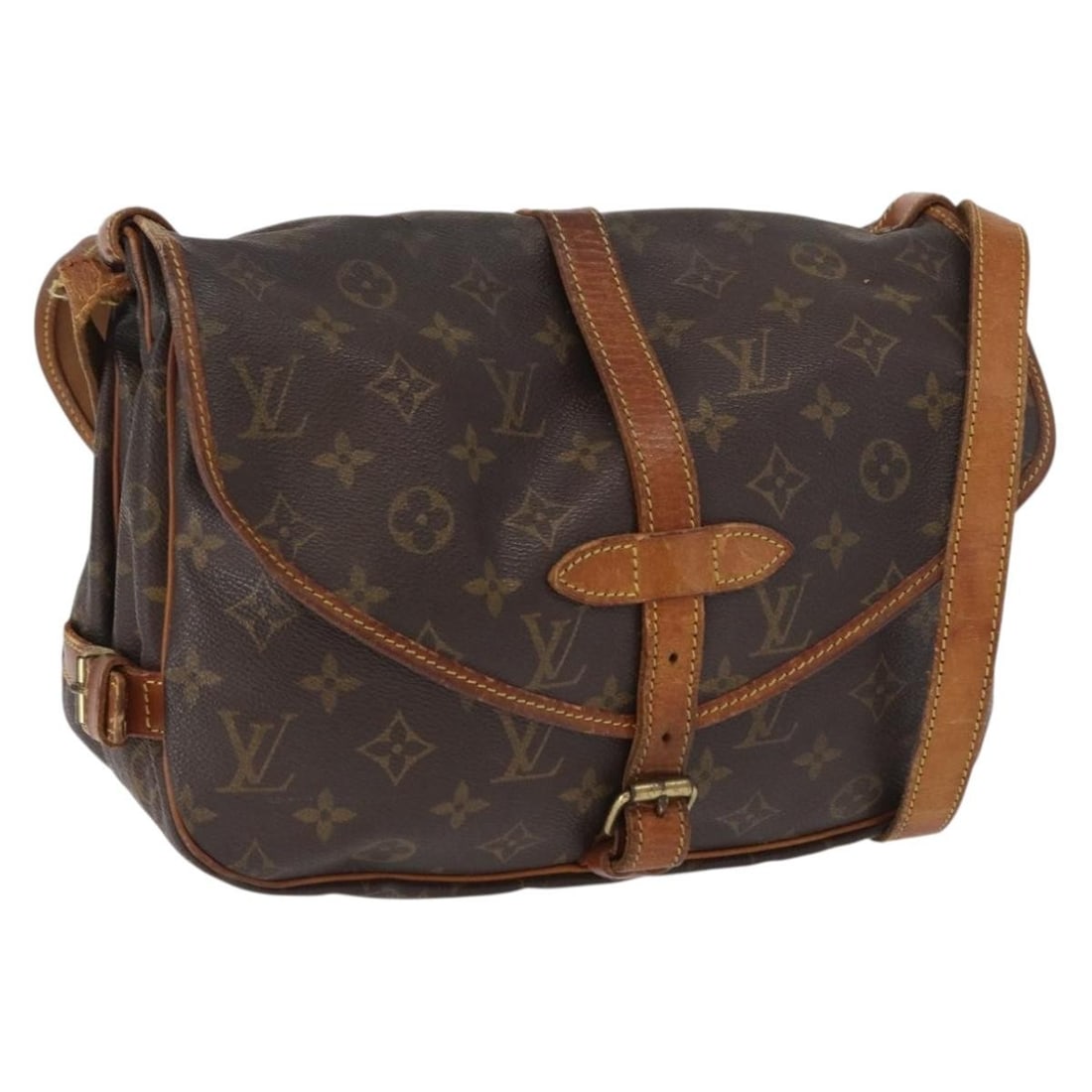 Louis Vuitton Saumur 30 Monogram Canvas Shoulder Bag M42256 France: Louis Vuitton Saumur 30 Monogram Canvas Shoulder Bag M42256 France This Louis Vuitton Saumur 30 shoulder bag features the iconic Monogram canvas exterior with natural leather trim. The bag includes an