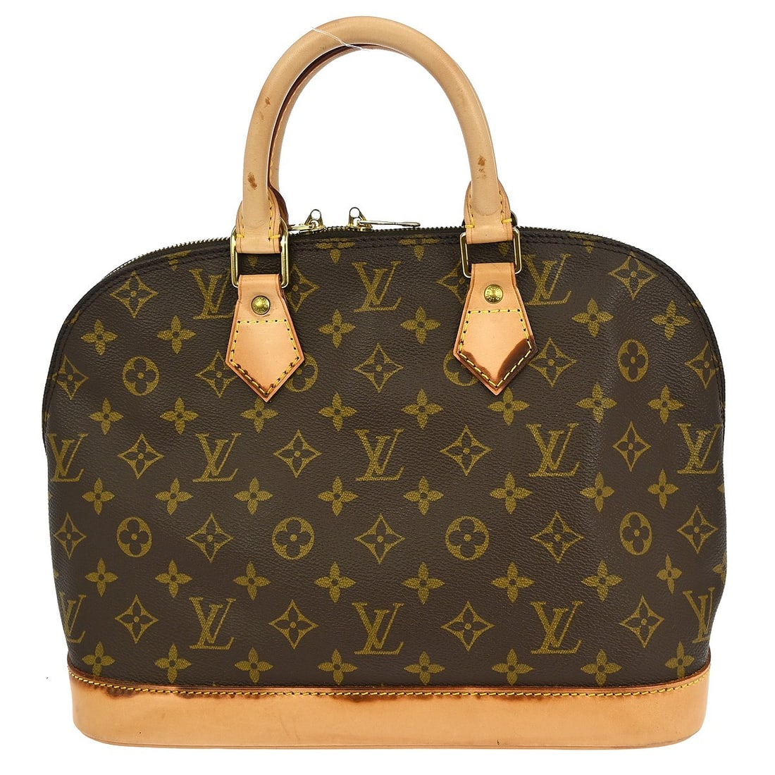 Louis Vuitton Alma Monogram Canvas Medium Brown Handbag M51130 France: Louis Vuitton Alma Monogram Canvas Medium Brown Handbag M51130 France This Louis Vuitton Alma handbag features the iconic Monogram canvas design and is accented with beige double handles. The bag offe