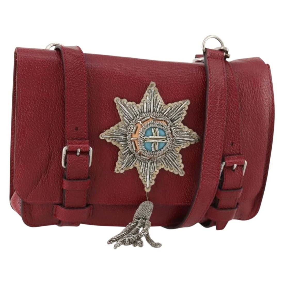 Red Leather Shoulder Purse by Gucci Model 484676 with Dust Bag: Red Leather Shoulder Purse by Gucci Model 484676 with Dust Bag This Gucci shoulder bag features a red and silver leather exterior with a structured silhouette. Designed for women, it includes a spacio