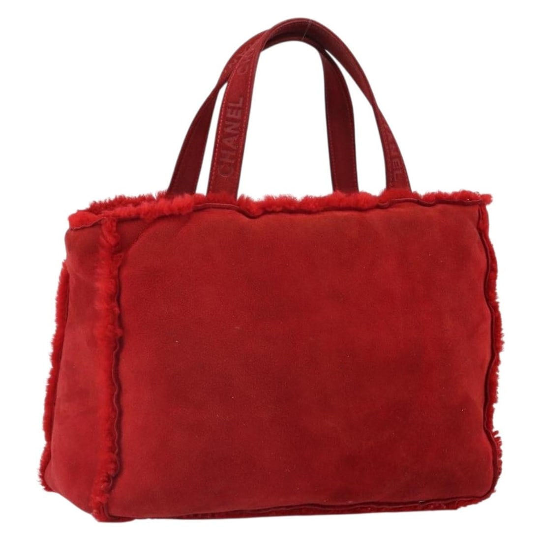 Red Suede CHANEL CC Logo Tote Bag with Top Handles: Red Suede CHANEL CC Logo Tote Bag with Top Handles This CHANEL tote bag is crafted from red suede and features the iconic CC logo. Designed as a spacious tote, it offers both style and practicality. T