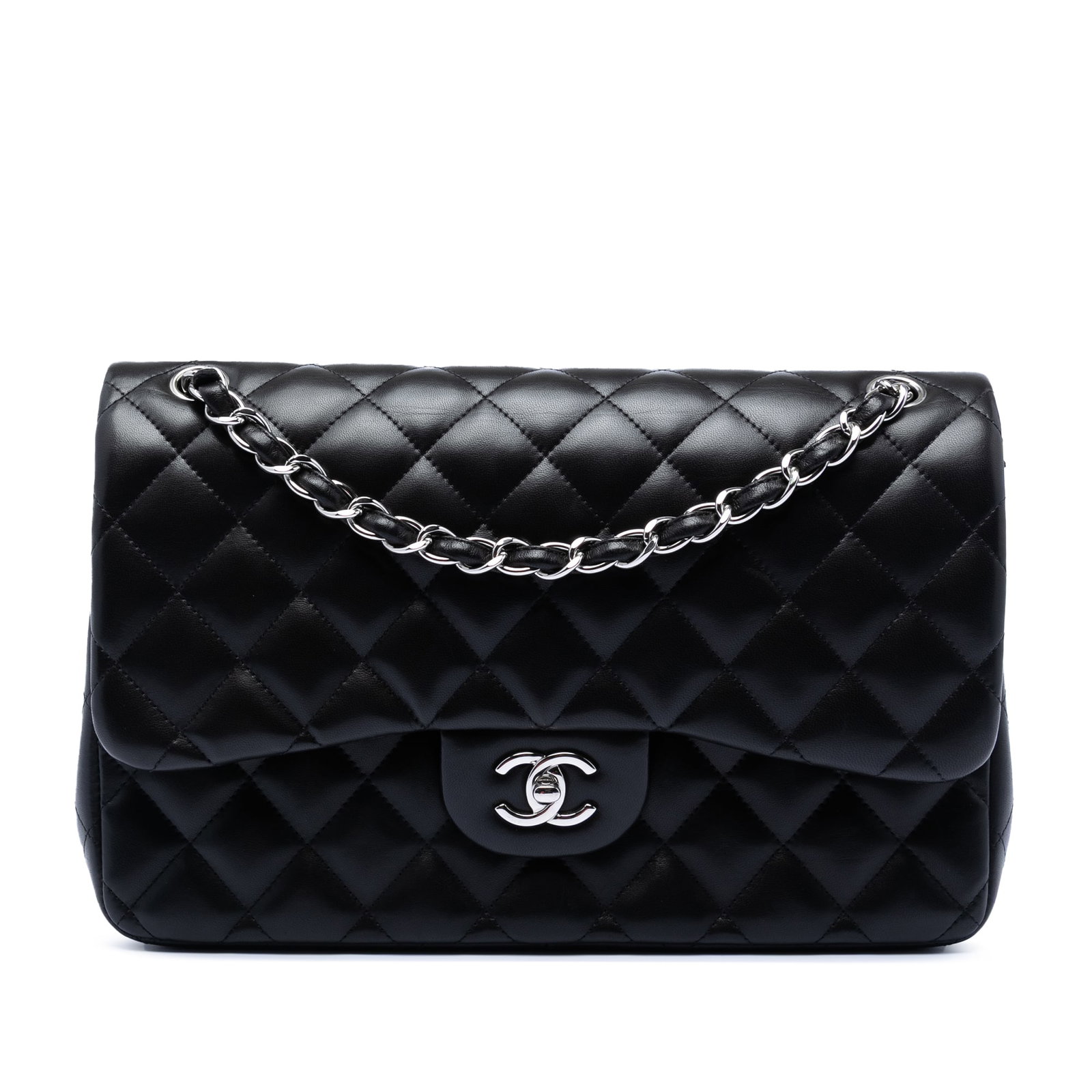 Black Chanel Jumbo Double Flap Quilted Lambskin Shoulder Bag (1 of 7)