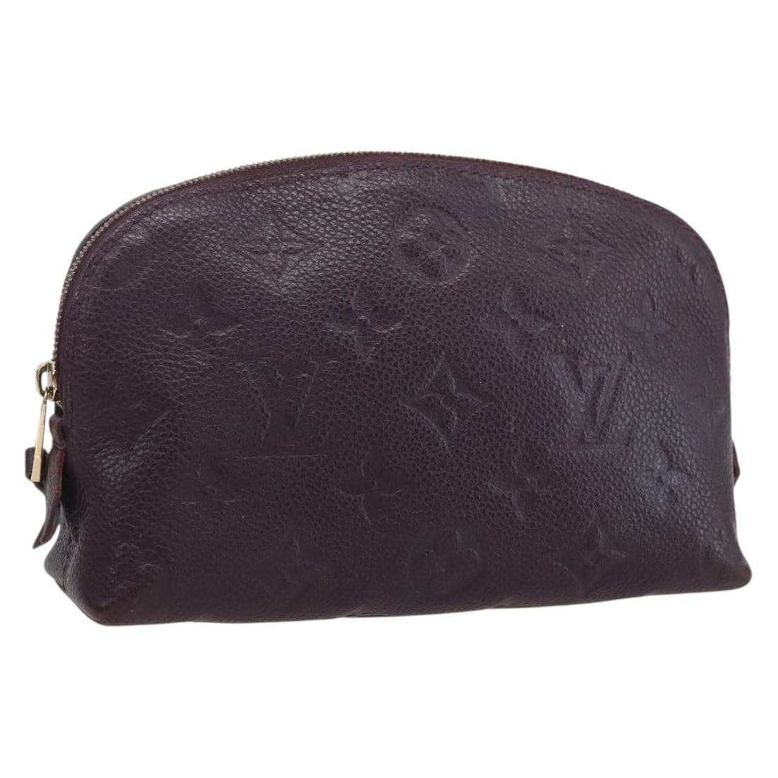 Monogram Empreinte Leather Cosmetic Pouch in Wine Red by Louis Vuitton: Monogram Empreinte Leather Cosmetic Pouch in Wine Red by Louis Vuitton This Louis Vuitton Monogram Empreinte Pochette Cosmetic PM is crafted from wine red Empreinte leather and features the signature