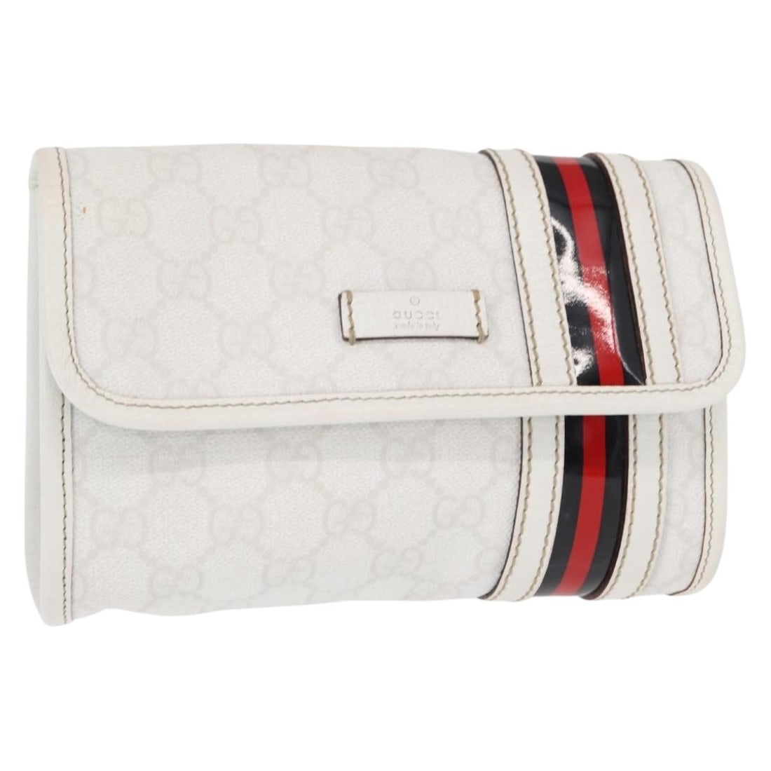 GUCCI GG Supreme Sherry Line Waist Bag PVC White Gold 152597 Authentic: GUCCI GG Supreme Sherry Line Waist Bag PVC White Gold 152597 Authentic This authentic GUCCI GG Supreme Sherry Line Waist Bag exudes luxury and style, crafted from durable PVC leather with a sophistica