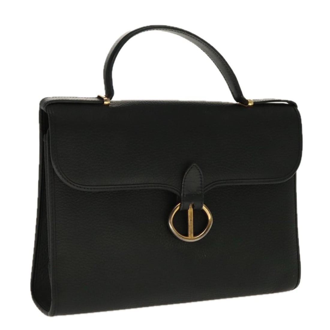 Christian Dior Black Leather Handbag with Gold Accents for Women: Christian Dior Black Leather Handbag with Gold Accents for Women This Christian Dior women's handbag is crafted from black leather with gold-tone accents. The bag features a structured silhouette with