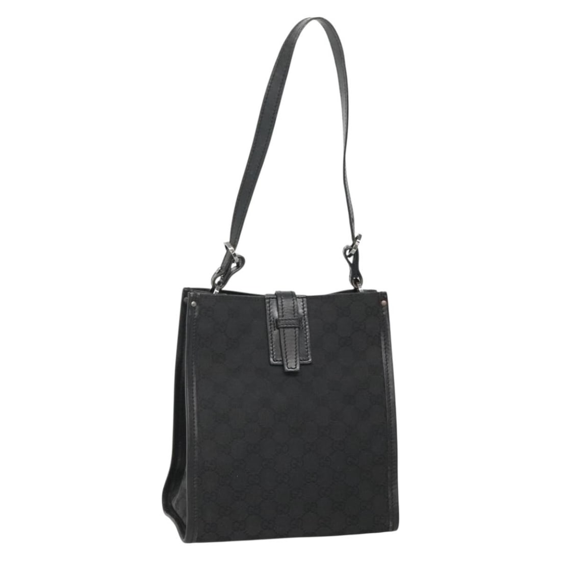 GUCCI GG Canvas Shoulder Bag Black Silver 110292 Made in Italy: GUCCI GG Canvas Shoulder Bag Black Silver 110292 Made in Italy This stylish GUCCI GG Canvas Shoulder Bag features a chic black and silver design, crafted from durable GG Canvas material. With approxim