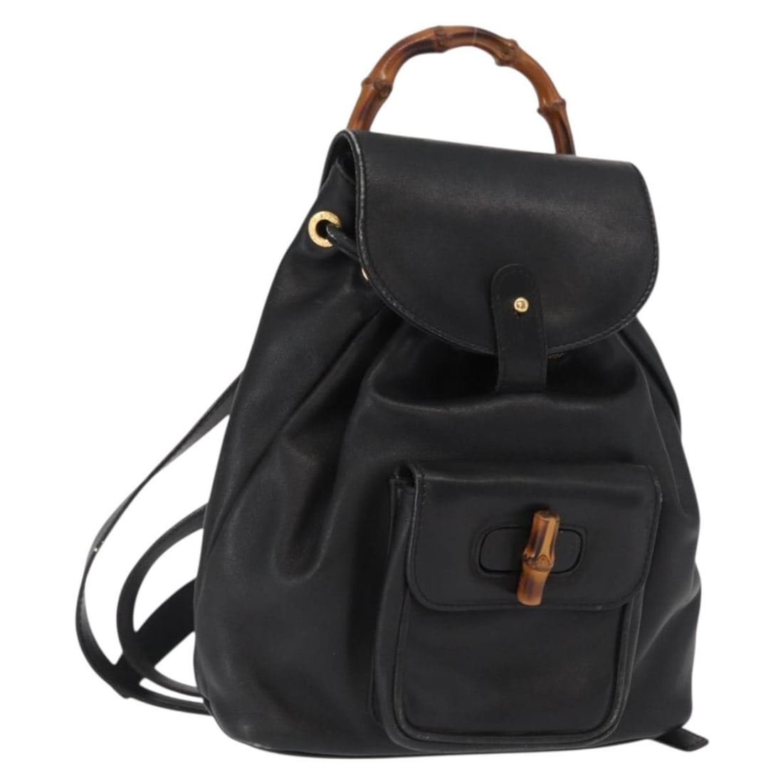 Black Leather Bamboo Backpack by Gucci Model 003 2058 0030 Gold Accents (1 of 18)