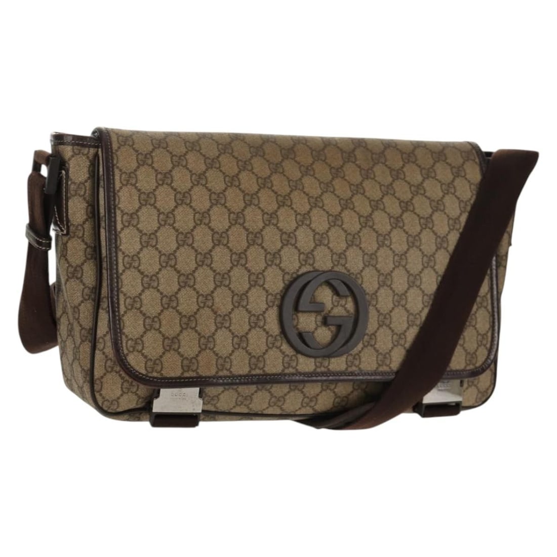 GUCCI GG Supreme Beige Brown PVC Leather Shoulder Bag Italy: GUCCI GG Supreme Beige Brown PVC Leather Shoulder Bag Italy This GUCCI GG Supreme Shoulder Bag showcases a stylish combination of beige and brown colors crafted from durable PVC leather. Made in Italy