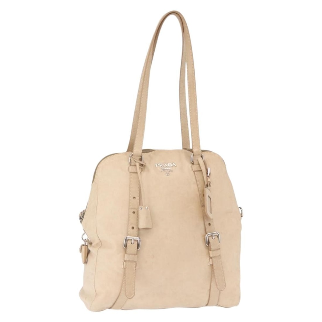 Beige and Silver Leather PRADA Tote Bag from Italy: Beige and Silver Leather PRADA Tote Bag from Italy This PRADA tote bag is crafted from beige and silver leather and features a classic tote silhouette. Made in Italy, it offers ample space for daily e