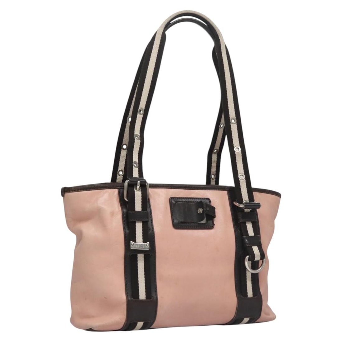 Bally Pink and Dark Brown Leather Tote Bag Silver Hardware Italy: Bally Pink and Dark Brown Leather Tote Bag Silver Hardware Italy This BALLY tote bag for women features a combination of pink, dark brown, and silver leather. Crafted in Italy, the bag has a spacious