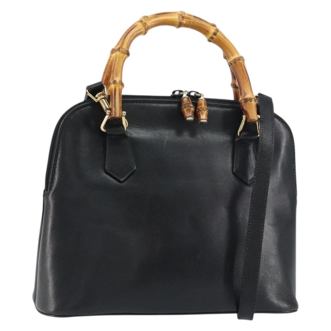 GUCCI Bamboo Leather Hand Bag Black 2way Auth 000 1046 0290 (1 of 18)