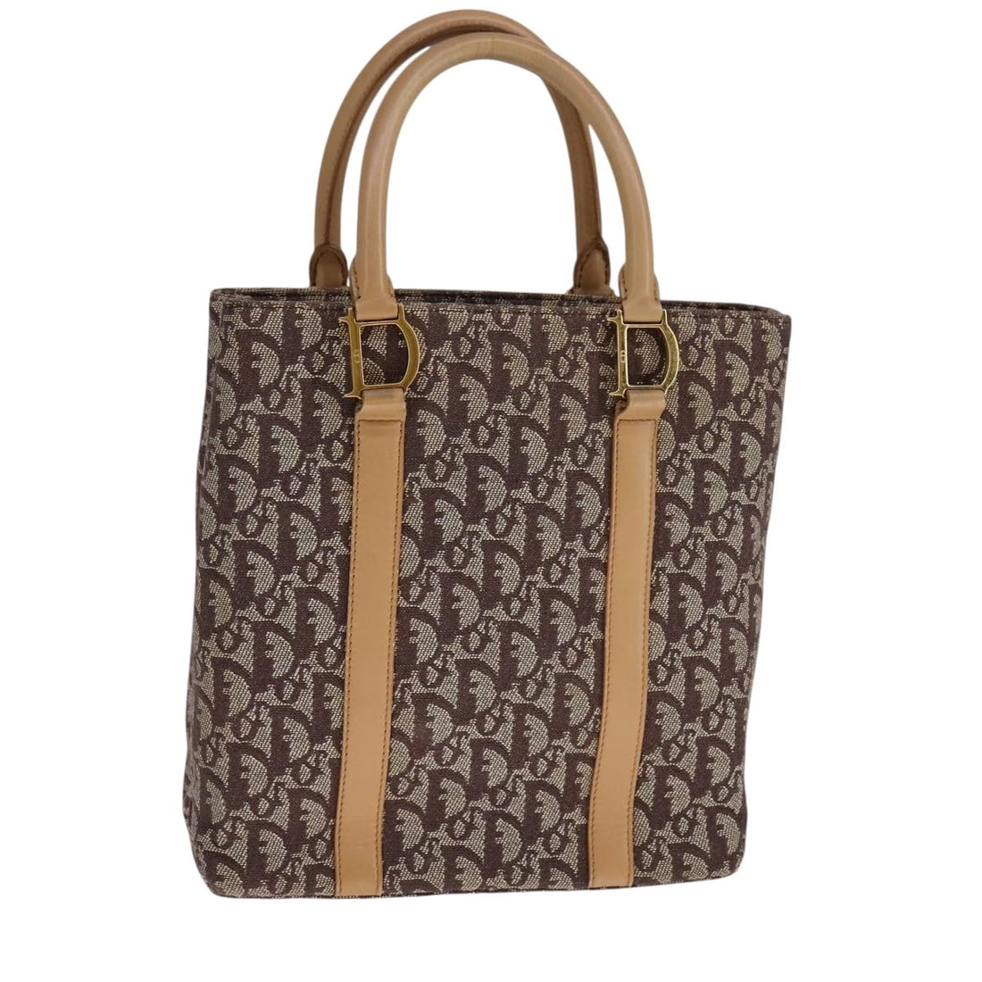 Brown Gold Trotter Canvas Christian Dior Handbag for Women: Brown Gold Trotter Canvas Christian Dior Handbag for Women This Christian Dior Trotter Canvas handbag features a brown and gold color scheme with signature Trotter canvas material. Designed for women,