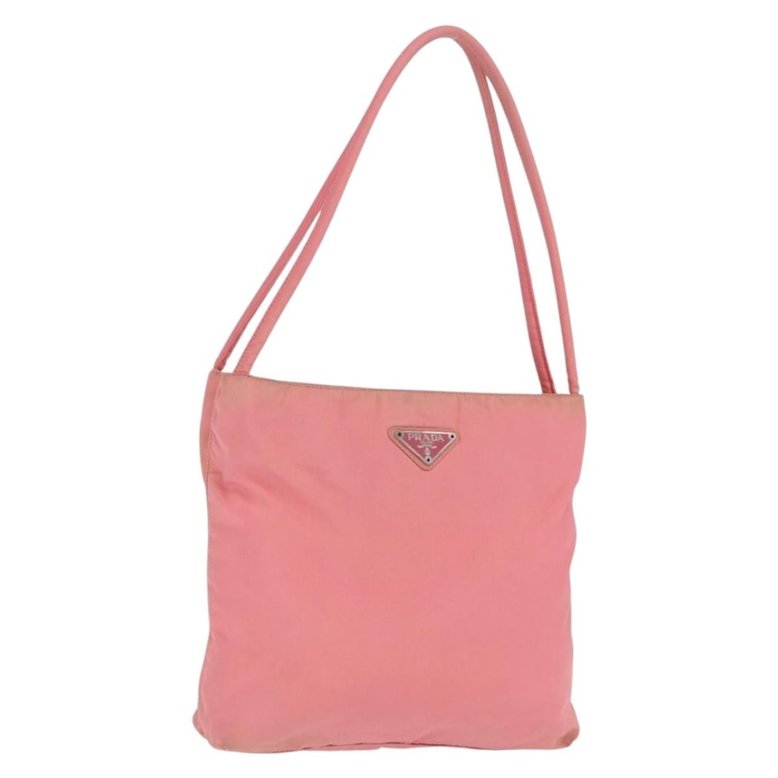 Prada Pink Nylon Tote Bag with Silver Details Made in Italy: Prada Pink Nylon Tote Bag with Silver Details Made in Italy This PRADA tote bag features a pink and silver nylon exterior and is designed for everyday use. The bag, made in Italy, has a practical size