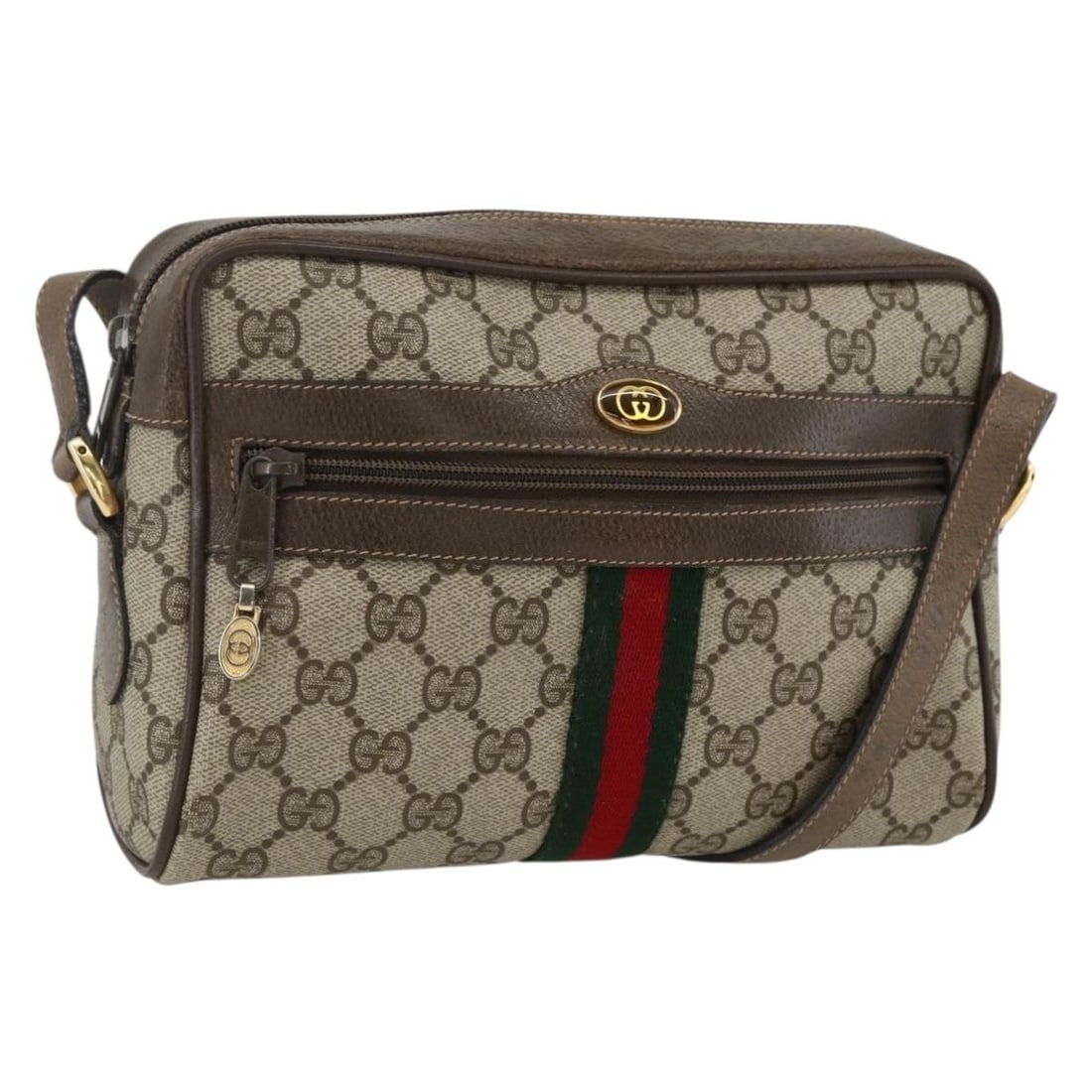 Gucci GG Supreme Sherry Line Beige PVC Leather Shoulder Bag 56 02 004: Gucci GG Supreme Sherry Line Beige PVC Leather Shoulder Bag 56 02 004 This is an authentic GUCCI GG Supreme Web Sherry Line shoulder bag crafted from beige and gold PVC leather with GG canvas accents.