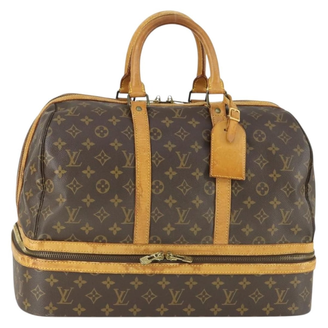 Monogram Canvas Boston Bag M41444 by Louis Vuitton with Name Tag: Monogram Canvas Boston Bag M41444 by Louis Vuitton with Name Tag This is a Louis Vuitton Monogram Sac Sports Boston Bag, crafted from signature monogram canvas. The bag features a spacious interior an