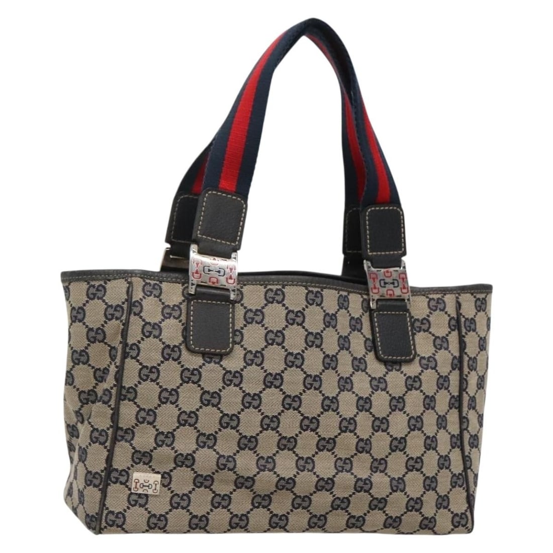 GUCCI GG Canvas Sherry Line Hand Bag Navy Silver 145810 Authentic Italy (1 of 18)