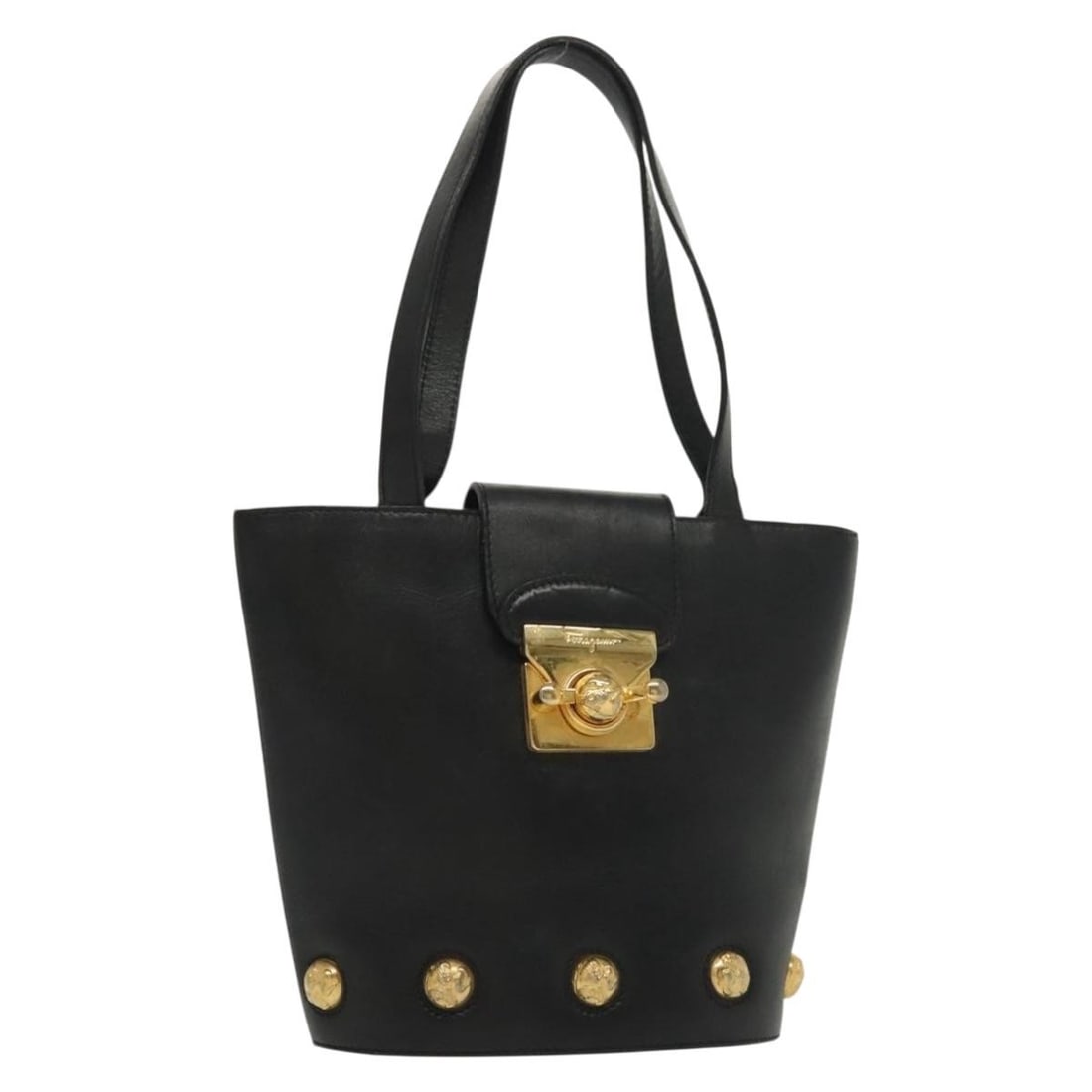 Salvatore Ferragamo Black Gold Leather Hand Bag Authentic (1 of 18)