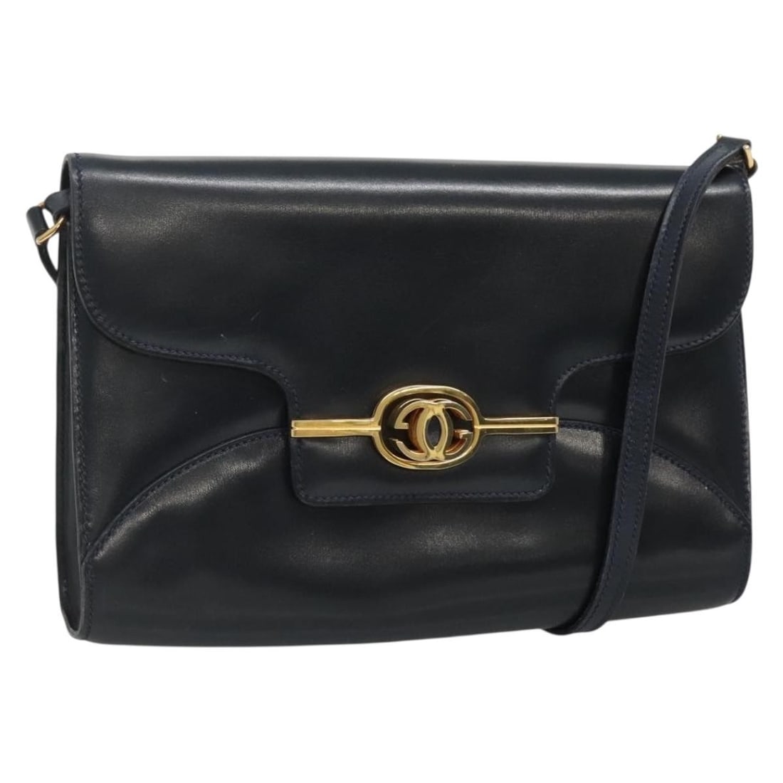 GUCCI Navy Gold Leather Shoulder Bag Auth Italy 136145 (1 of 18)