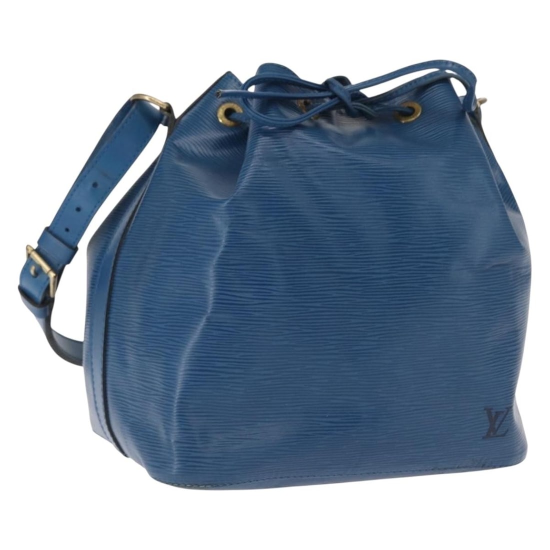 Blue Epi Leather Petit Noe Shoulder Bag by Louis Vuitton M44105: Blue Epi Leather Petit Noe Shoulder Bag by Louis Vuitton M44105 This Louis Vuitton Petit Noe shoulder bag is crafted from blue Epi leather and features a classic bucket silhouette. Designed for women,