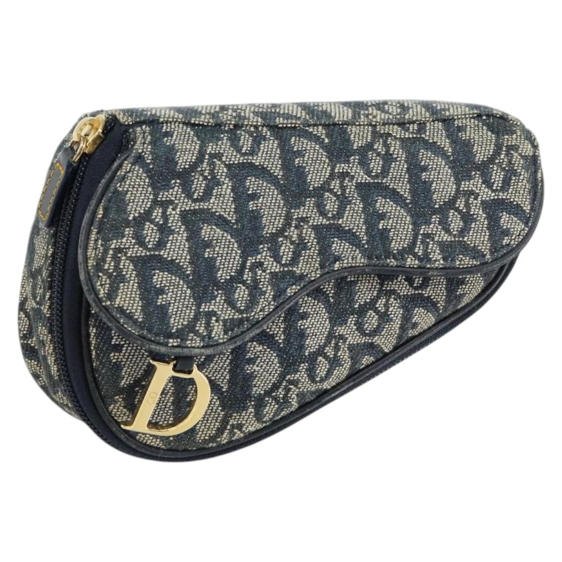 Christian Dior Trotter Canvas Saddle Pouch Blue Gold Authentic: Christian Dior Trotter Canvas Saddle Pouch Blue Gold Authentic This Christian Dior Trotter Canvas Saddle Pouch showcases a stylish blend of blue and gold tones, perfect for adding a chic touch to any