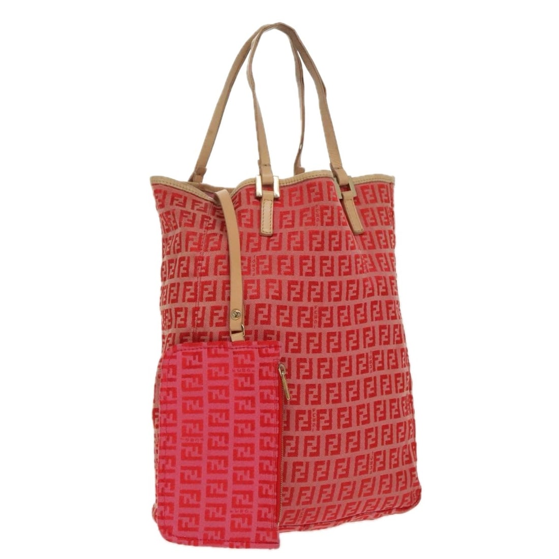 Fendi Red Zucchino Canvas Handbag with Gold Accents and Pouch (1 of 18)