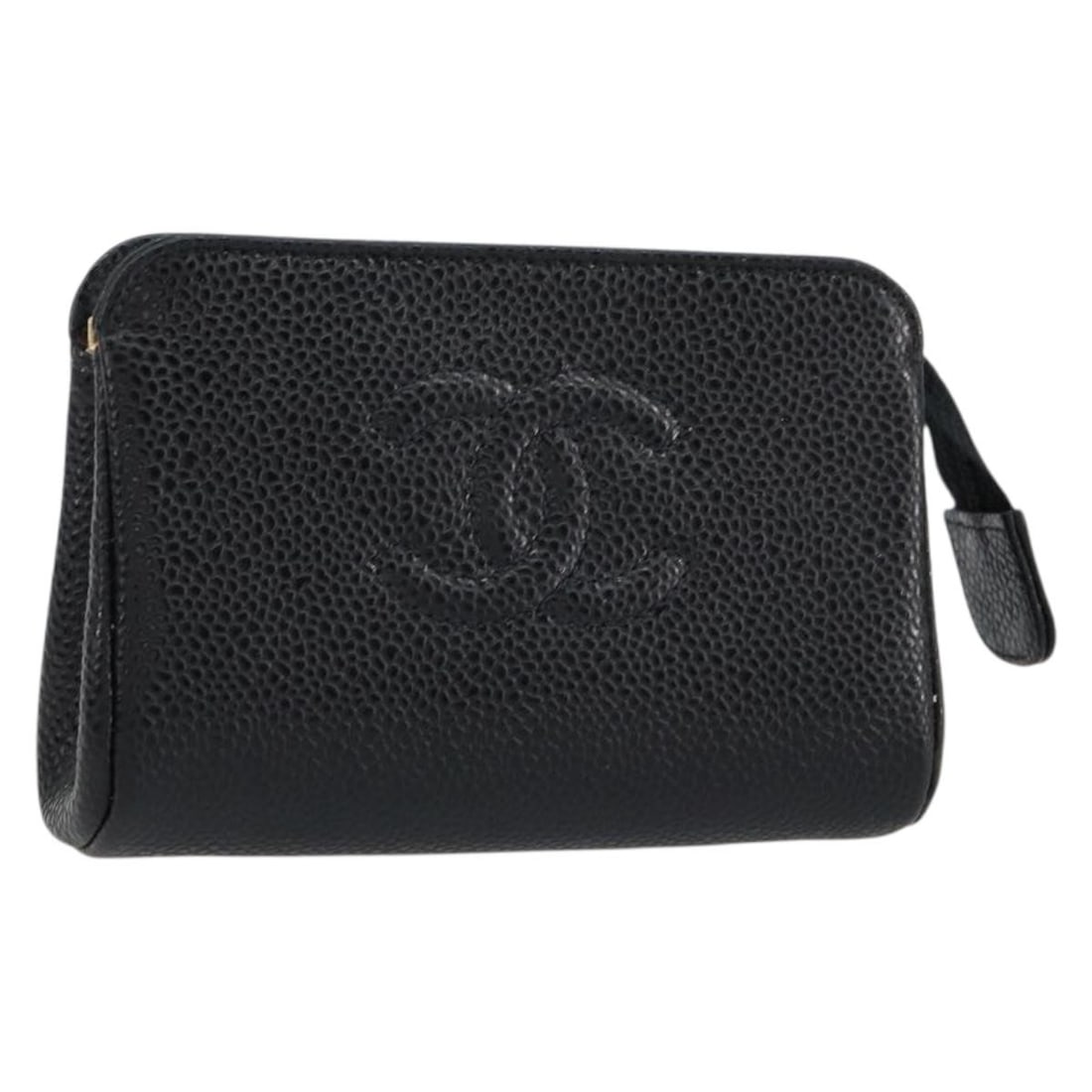 CHANEL Coco Mark Pouch Black Gold Leather with Auth Card 153420 (1 of 17)