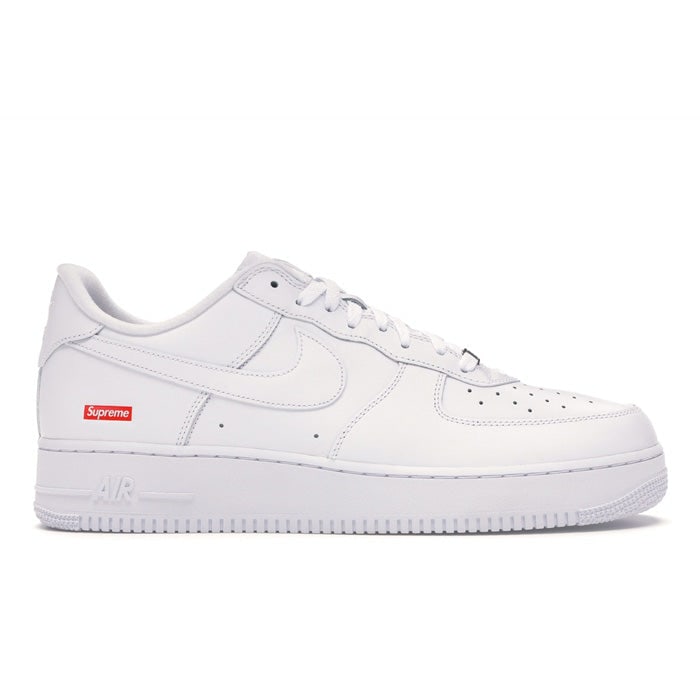 Supreme x Nike Air Force 1 Low White Sneakers Size 12: Supreme x Nike Air Force 1 Low White Sneakers Size 12 This is an authentic pair of Nike Air Force 1 Low Supreme White sneakers, offered in brand new and unworn condition. The shoes are available in si