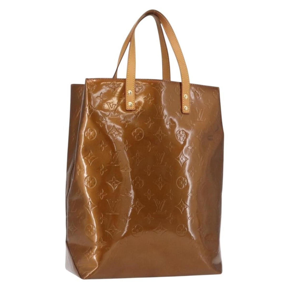 Louis Vuitton Reade MM Bronze Patent Leather Tote Bag M91143 France: Louis Vuitton Reade MM Bronze Patent Leather Tote Bag M91143 France This Louis Vuitton Monogram Vernis Reade MM hand bag is crafted from bronze patent leather and features the iconic monogram pattern.