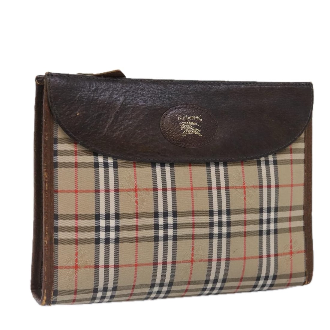 Beige Canvas Nova Check Clutch Purse by Burberrys: Beige Canvas Nova Check Clutch Purse by Burberrys This Burberrys clutch bag features the iconic Nova Check pattern in beige canvas. Designed for women, it has a classic rectangular silhouette and offe