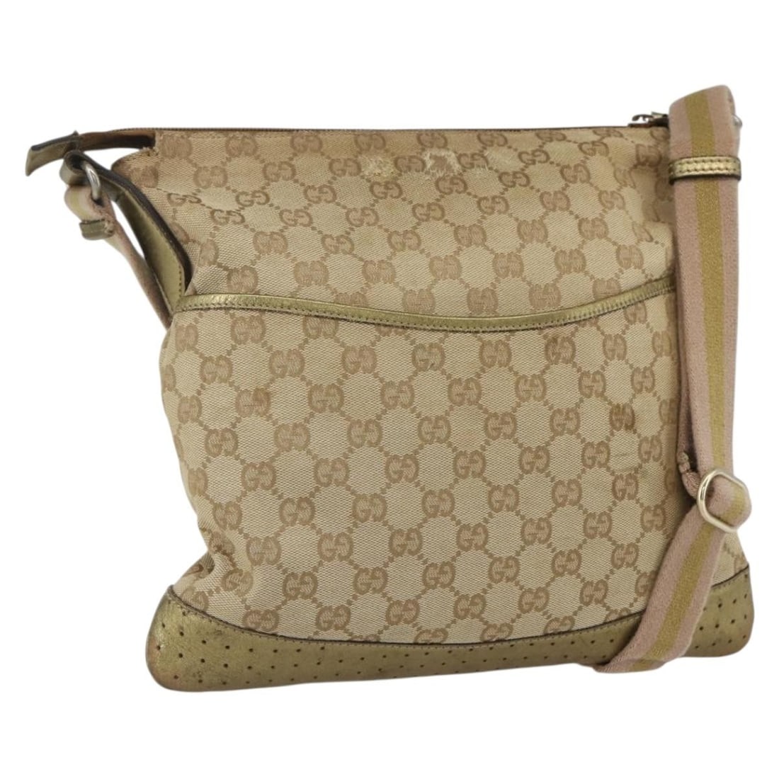 GUCCI GG Canvas Sherry Line Shoulder Bag Beige Gold Auth 145857: GUCCI GG Canvas Sherry Line Shoulder Bag Beige Gold Auth 145857 This authentic GUCCI GG Canvas Sherry Line Shoulder Bag is a stylish addition to your collection. Crafted in Italy, it features a luxuri