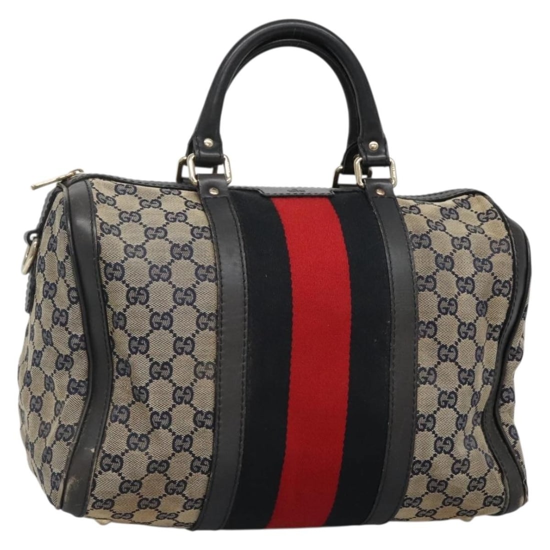 GUCCI GG Canvas Sherry Line Hand Bag Navy Gold 247205 Auth Italy (1 of 18)