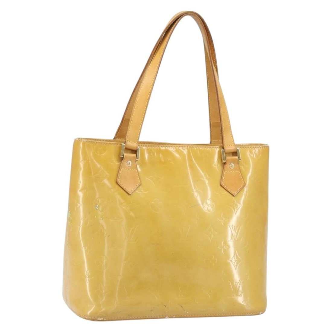 Louis Vuitton Houston Beige Patent Leather Monogram Vernis Tote M91004 Spain: Louis Vuitton Houston Beige Patent Leather Monogram Vernis Tote M91004 Spain This Louis Vuitton Houston handbag features a beige Monogram Vernis patent leather exterior. The bag is made in Spain and s