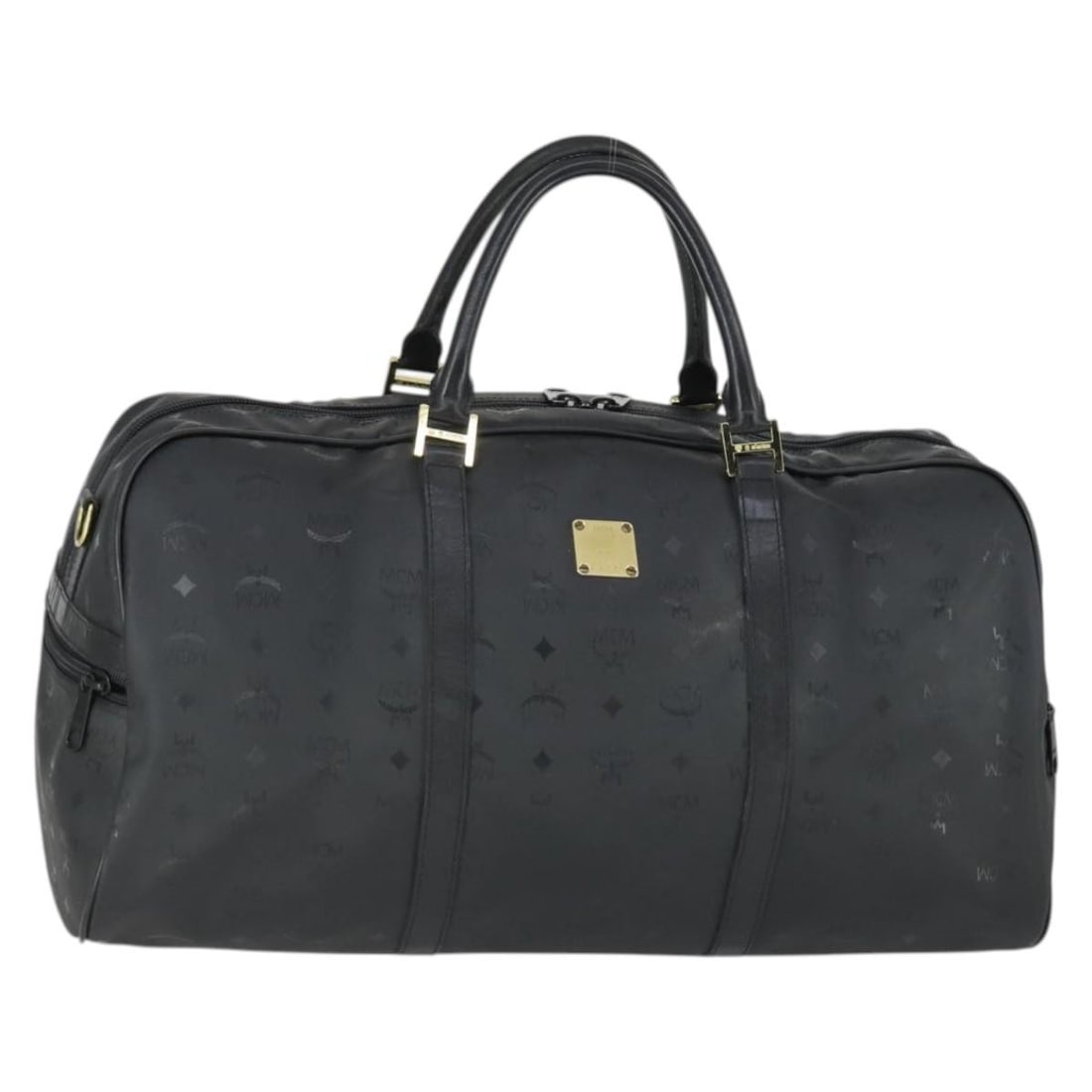 MCM Boston Handbag Black and Gold PVC Logogram Germany: MCM Boston Handbag Black and Gold PVC Logogram Germany This MCM Logogram Vicetos Boston Bag features a durable PVC leather exterior in black with gold accents. Designed for women, it offers a spacious