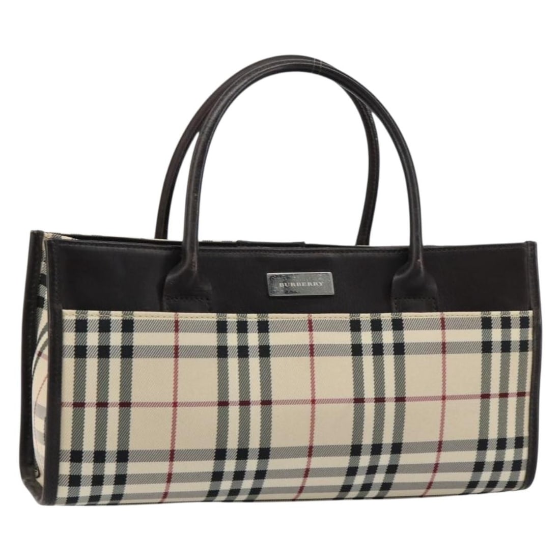 BURBERRY Nova Check Hand Bag Beige Silver Canvas Authentic: BURBERRY Nova Check Hand Bag Beige Silver Canvas Authentic This Burberry Nova Check Hand Bag is a stylish and practical accessory crafted from durable canvas in a chic beige and silver color combinati