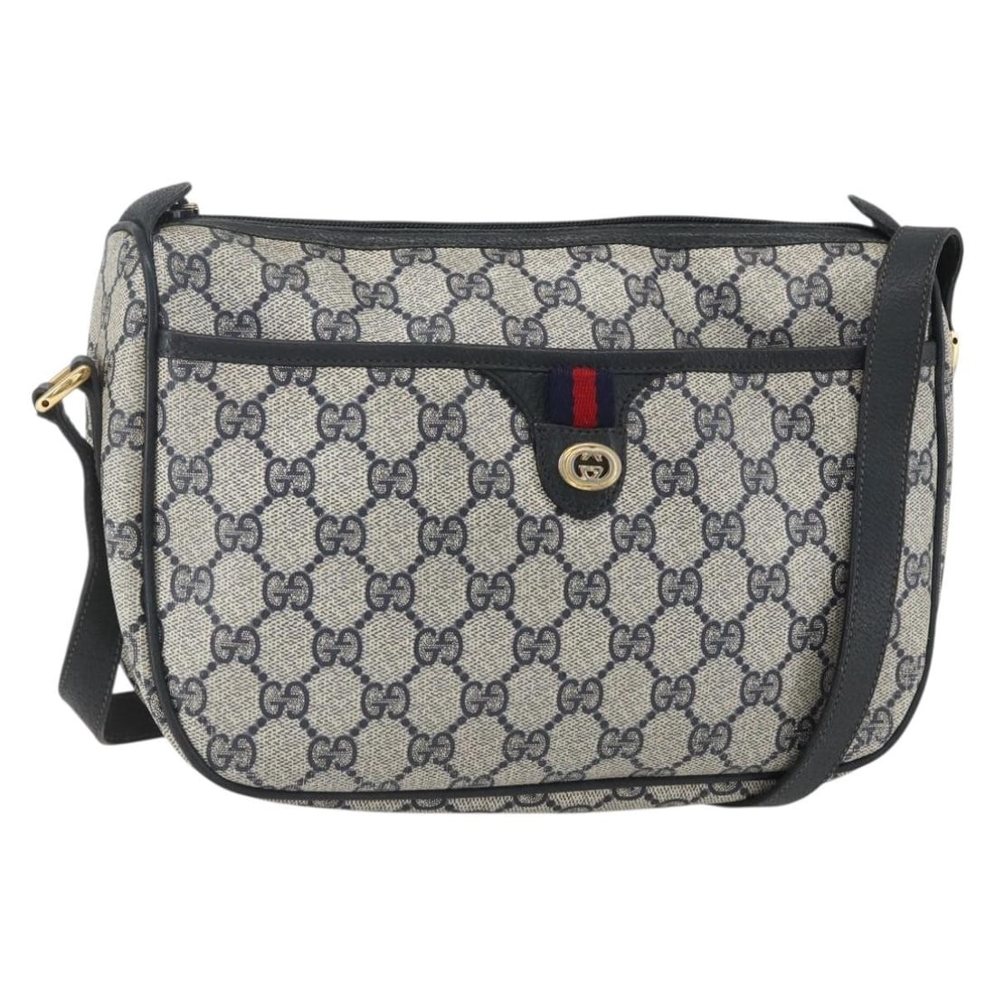GUCCI GG Supreme Sherry Line Shoulder Bag PVC Navy Gold 89 02 077 Authentic: GUCCI GG Supreme Sherry Line Shoulder Bag PVC Navy Gold 89 02 077 Authentic This authentic GUCCI GG Supreme Sherry Line Shoulder Bag is a stylish accessory crafted in Italy. Made from durable PVC leat