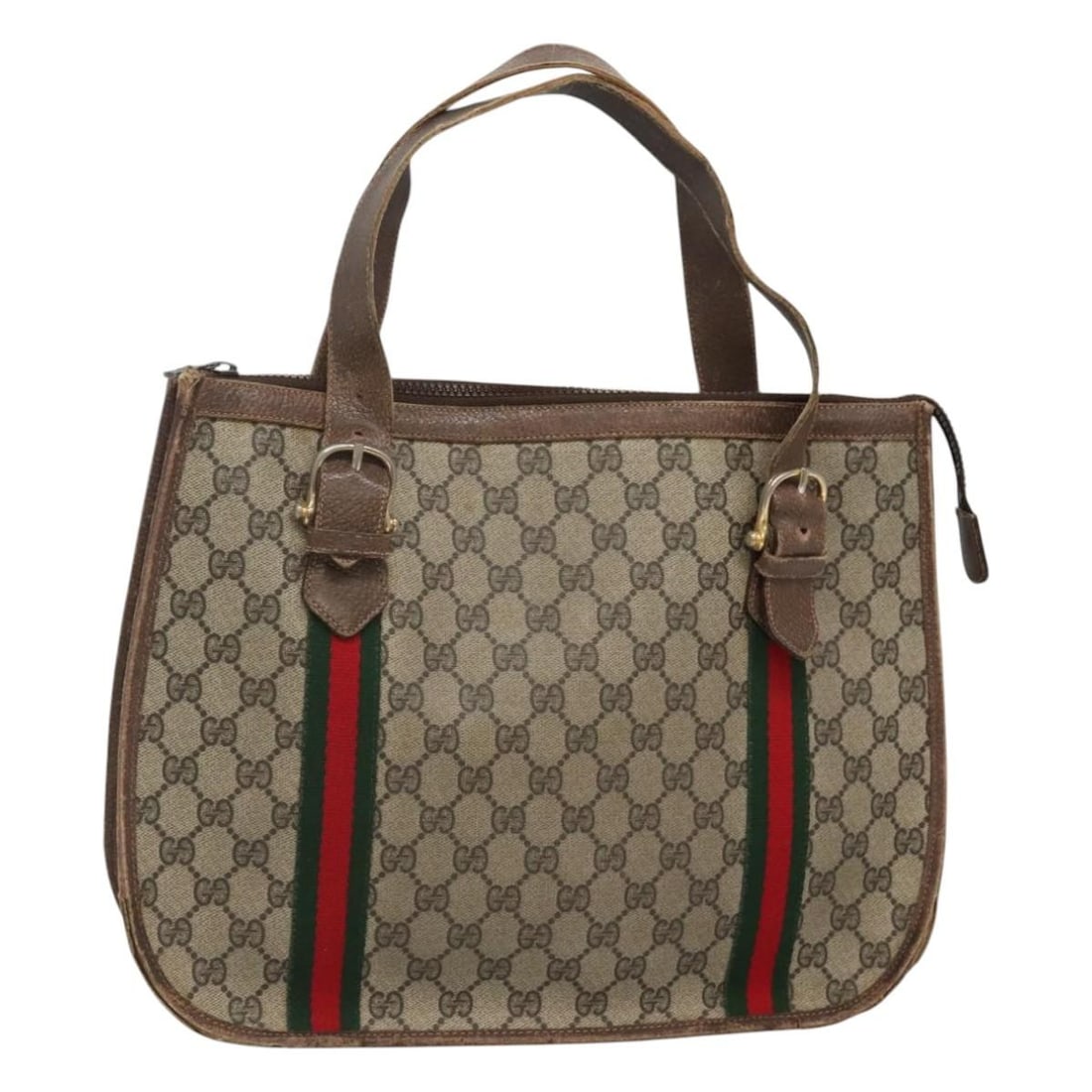 Beige GG Supreme Web Sherry Line PVC Handbag by Gucci: Beige GG Supreme Web Sherry Line PVC Handbag by Gucci This is a Gucci GG Supreme Web Sherry Line handbag crafted from beige and gold PVC leather with GG canvas accents. Designed for women, it features