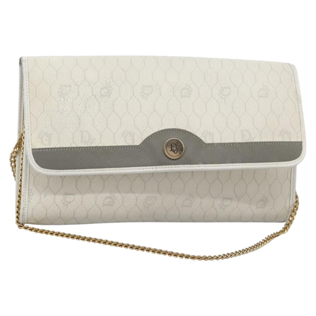 White Honeycomb Canvas PVC Shoulder Bag by Christian Dior: White Honeycomb Canvas PVC Shoulder Bag by Christian Dior This Christian Dior shoulder bag features a white honeycomb canvas and PVC leather exterior, designed for women. The bag is made in France and