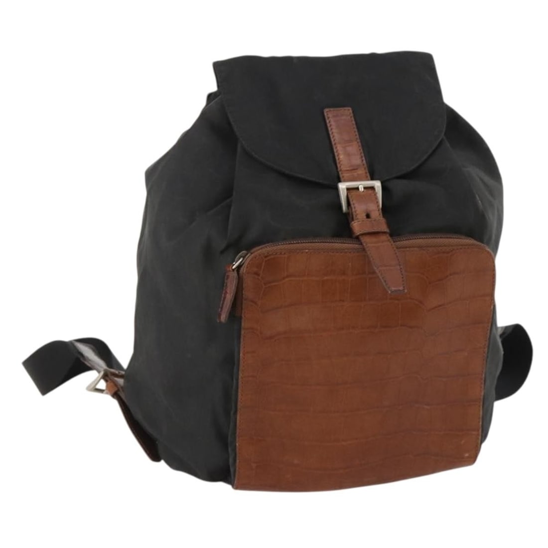 Black Nylon Women's Backpack by Prada with Silver Accents: Black Nylon Women's Backpack by Prada with Silver Accents This PRADA women's backpack is crafted from black nylon with silver-tone accents. Made in Italy, it features a spacious interior and multiple