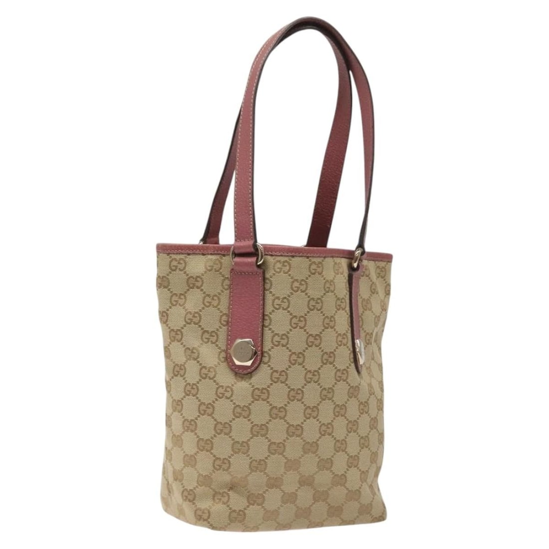 Beige and Pink GG Canvas Gucci Tote Bag for Women: Beige and Pink GG Canvas Gucci Tote Bag for Women This is a Gucci GG Canvas tote bag in beige and pink, designed for women. The bag is crafted from signature GG canvas and features a spacious interior