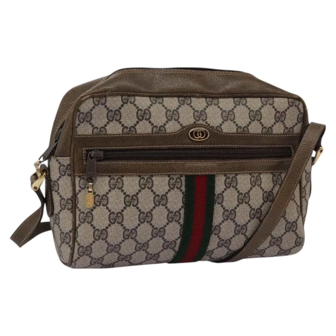 Gucci GG Supreme PVC Web Shoulder Bag Beige Green Red Italian Designer (1 of 18)
