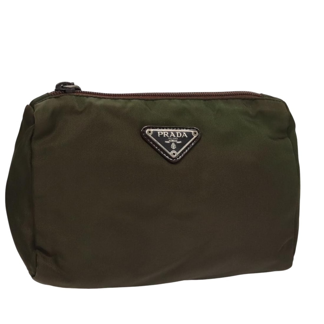 Prada Khaki Nylon Pouch Silver Tone Hardware Made in Italy (1 of 18)