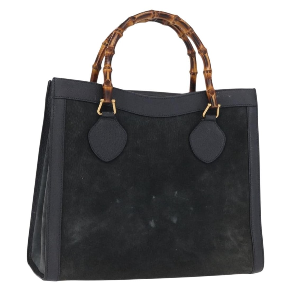 Gucci Bamboo Suede Navy Handbag with Gold Tone Hardware 002 1096 0260 (1 of 18)