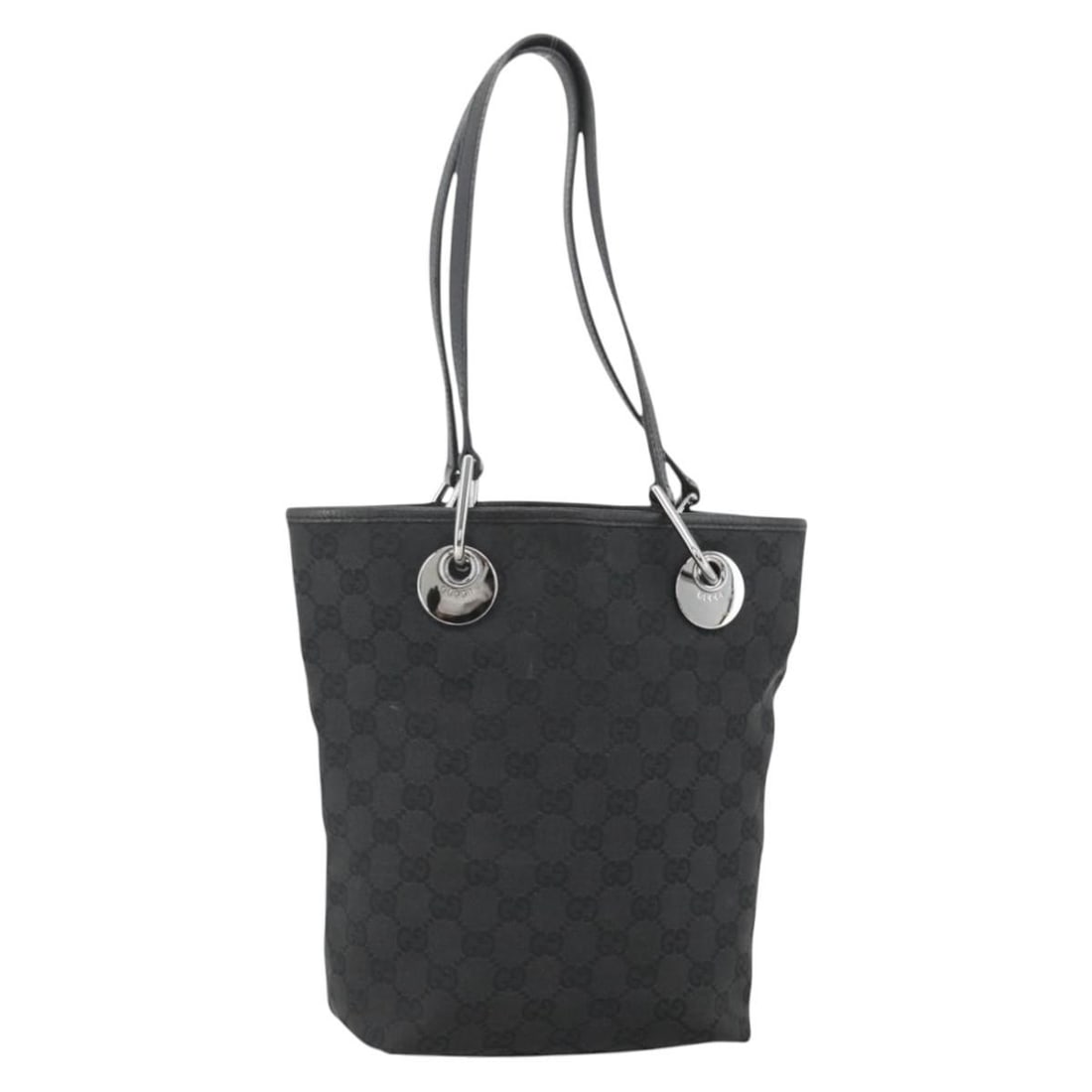 Black GG Canvas Gucci Tote Bag with Silver Accents Model 120840: Black GG Canvas Gucci Tote Bag with Silver Accents Model 120840 This is a GUCCI GG Canvas Tote Bag in black and silver, designed for women. Made in Italy, it features the signature GG canvas exterior.