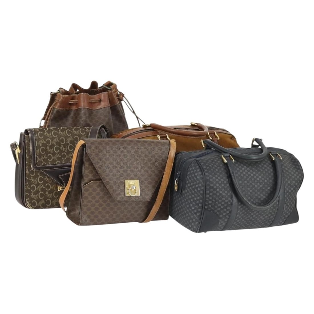 Set of 5 Celine Macadam Canvas and PVC Shoulder Bags Brown Navy (1 of 18)