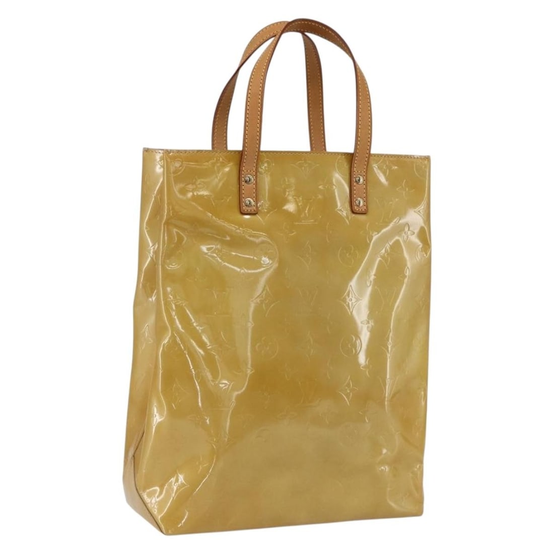 Louis Vuitton Reade MM Monogram Vernis Beige Patent Leather Tote M91141: Louis Vuitton Reade MM Monogram Vernis Beige Patent Leather Tote M91141 This is a Louis Vuitton Monogram Vernis Reade MM handbag in beige patent leather. Designed for women, it features a structured s