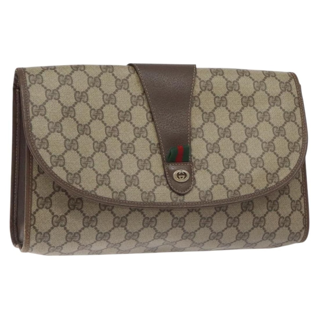 GUCCI GG Supreme Web Sherry Clutch Bag PVC Beige Red 156 01 031 Auth Italy (1 of 18)